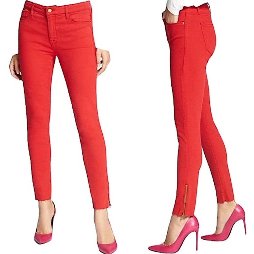 NWOT ANTHROPOLOGIE Sanctuary Social Standard ankle zip raw hem red jeans 26 new
